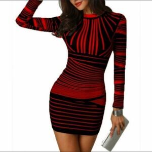 CBR Mini Stretch Dress with Stand Collar and Long Sleeves Size S